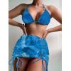 imageFloerns Womens 3 Piece Swimsuits Tie Dye Marble Print Triangle Halter Bikini Sets with Drawstring Beach Cover up SkirtDusty Blue