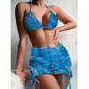 imageFloerns Womens 3 Piece Swimsuits Tie Dye Marble Print Triangle Halter Bikini Sets with Drawstring Beach Cover up SkirtDusty Blue