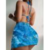 imageFloerns Womens 3 Piece Swimsuits Tie Dye Marble Print Triangle Halter Bikini Sets with Drawstring Beach Cover up SkirtDusty Blue
