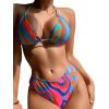 imageFloerns Womens 3 Piece Swimsuits Tie Dye Marble Print Triangle Halter Bikini Sets with Drawstring Beach Cover up SkirtGreen Multi