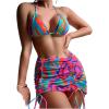 imageFloerns Womens 3 Piece Swimsuits Tie Dye Marble Print Triangle Halter Bikini Sets with Drawstring Beach Cover up SkirtGreen Multi