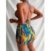 imageFloerns Womens 3 Piece Swimsuits Tie Dye Marble Print Triangle Halter Bikini Sets with Drawstring Beach Cover up SkirtOrange
