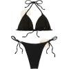 imageFloerns Womens 3D Flower Appliques Triangle Tops 2 Piece Bikini Sets High Cut ThongBlack Multi