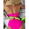 imageFloerns Womens Colorblock Ring Linked Tie Back Halter 2 Piece Bikini SwimsuitPink and Green