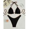 imageFloerns Womens Floral Frill Trim Underwire High Cut Two Piece Bikini SwimsuitBlack Dull