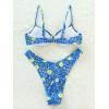 imageFloerns Womens Floral Frill Trim Underwire High Cut Two Piece Bikini SwimsuitBlue