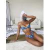 imageFloerns Womens Floral Frill Trim Underwire High Cut Two Piece Bikini SwimsuitBlue