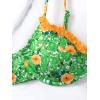 imageFloerns Womens Floral Frill Trim Underwire High Cut Two Piece Bikini SwimsuitGreen and Orange