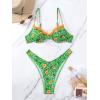 imageFloerns Womens Floral Frill Trim Underwire High Cut Two Piece Bikini SwimsuitGreen and Orange