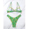 imageFloerns Womens Floral Frill Trim Underwire High Cut Two Piece Bikini SwimsuitGreen and Orange