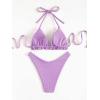 imageFloerns Womens Floral Frill Trim Underwire High Cut Two Piece Bikini SwimsuitLilac Purple