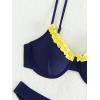 imageFloerns Womens Floral Frill Trim Underwire High Cut Two Piece Bikini SwimsuitNavy Blue Yellow