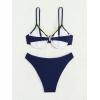 imageFloerns Womens Floral Frill Trim Underwire High Cut Two Piece Bikini SwimsuitNavy Blue Yellow