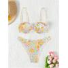 imageFloerns Womens Floral Frill Trim Underwire High Cut Two Piece Bikini SwimsuitOrange Multi