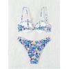 imageFloerns Womens Floral Frill Trim Underwire High Cut Two Piece Bikini SwimsuitPurple Blue