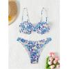 imageFloerns Womens Floral Frill Trim Underwire High Cut Two Piece Bikini SwimsuitPurple Blue
