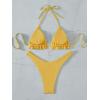 imageFloerns Womens Floral Frill Trim Underwire High Cut Two Piece Bikini SwimsuitYellow Solid