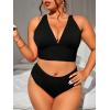 imageFloerns Womens Plus Size 2 Piece Swimwear Criss Cross Rib Knit Bikini SwimsuitBlack