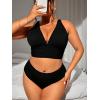 imageFloerns Womens Plus Size 2 Piece Swimwear Criss Cross Rib Knit Bikini SwimsuitBlack