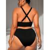 imageFloerns Womens Plus Size 2 Piece Swimwear Criss Cross Rib Knit Bikini SwimsuitBlack
