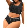 imageFloerns Womens Plus Size 2 Piece Swimwear Criss Cross Rib Knit Bikini SwimsuitBlack Ink