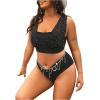 imageFloerns Womens Plus Size 2 Piece Swimwear Criss Cross Rib Knit Bikini SwimsuitBlack Ink