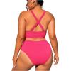 imageFloerns Womens Plus Size 2 Piece Swimwear Criss Cross Rib Knit Bikini SwimsuitHot Pink