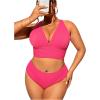 imageFloerns Womens Plus Size 2 Piece Swimwear Criss Cross Rib Knit Bikini SwimsuitHot Pink