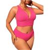 imageFloerns Womens Plus Size 2 Piece Swimwear Criss Cross Rib Knit Bikini SwimsuitHot Pink