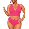 imageFloerns Womens Plus Size 2 Piece Swimwear Criss Cross Rib Knit Bikini SwimsuitHot Pink