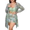 imageFloerns Womens Plus Size 3 Piece Drawstring Ruched Shorts Swimsuit Kimono Cover UpMint Green