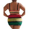 imageFloerns Womens Plus Size 3 Piece Striped Print Bikini Sets with Cover Up SkirtRed Yellow Green
