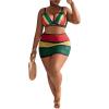 imageFloerns Womens Plus Size 3 Piece Striped Print Bikini Sets with Cover Up SkirtRed Yellow Green