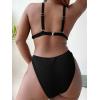 imageFloerns Womens Plus Size V Neck Triangle Bikini Set Ribbed 2 Piece Bathing SuitBlack
