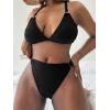 imageFloerns Womens Plus Size V Neck Triangle Bikini Set Ribbed 2 Piece Bathing SuitBlack