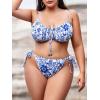imageFloerns Womens Plus Size V Neck Triangle Bikini Set Ribbed 2 Piece Bathing SuitBlue and White