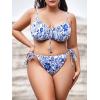 imageFloerns Womens Plus Size V Neck Triangle Bikini Set Ribbed 2 Piece Bathing SuitBlue and White