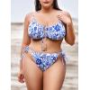 imageFloerns Womens Plus Size V Neck Triangle Bikini Set Ribbed 2 Piece Bathing SuitBlue and White