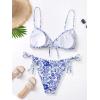 imageFloerns Womens Plus Size V Neck Triangle Bikini Set Ribbed 2 Piece Bathing SuitBlue and White