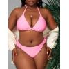 imageFloerns Womens Plus Size V Neck Triangle Bikini Set Ribbed 2 Piece Bathing SuitLight Pink