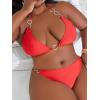 imageFloerns Womens Plus Size V Neck Triangle Bikini Set Ribbed 2 Piece Bathing SuitRed