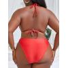imageFloerns Womens Plus Size V Neck Triangle Bikini Set Ribbed 2 Piece Bathing SuitRed