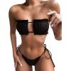 imageFloerns Womens Tie Back Ruched Bandeau with Cheeky Thong Bikini Bathing SuitBlack
