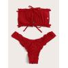 imageFloerns Womens Tie Back Ruched Bandeau with Cheeky Thong Bikini Bathing SuitBurgundy