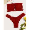imageFloerns Womens Tie Back Ruched Bandeau with Cheeky Thong Bikini Bathing SuitBurgundy