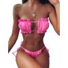 imageFloerns Womens Tie Back Ruched Bandeau with Cheeky Thong Bikini Bathing SuitPink