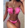 imageFloerns Womens Tie Back Ruched Bandeau with Cheeky Thong Bikini Bathing SuitPink