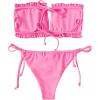imageFloerns Womens Tie Back Ruched Bandeau with Cheeky Thong Bikini Bathing SuitPink