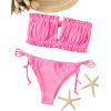 imageFloerns Womens Tie Back Ruched Bandeau with Cheeky Thong Bikini Bathing SuitPink
