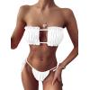 imageFloerns Womens Tie Back Ruched Bandeau with Cheeky Thong Bikini Bathing SuitSnow White